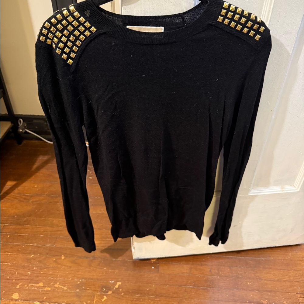 Michael Kors Black Sweater with Gold Studded Shoulders